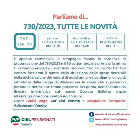 Su Tv7 parliamo di 730/2023 e Decreto Bollette