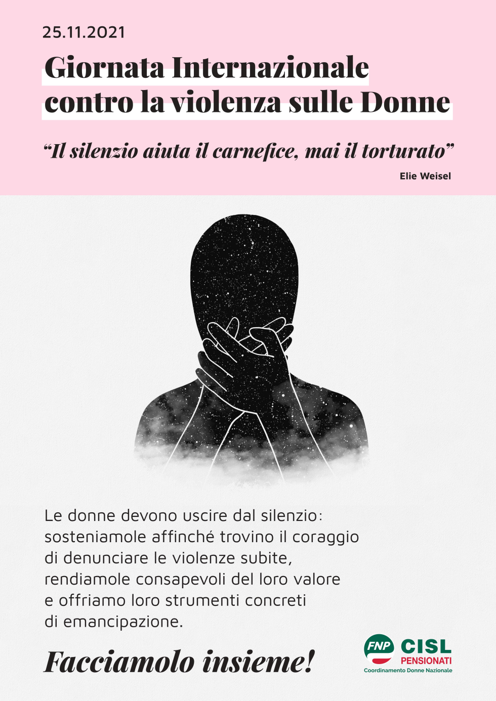 25 novembre, l'appello della Fnp: donne, denunciate! E la Cisl Veneto dice «basta!»