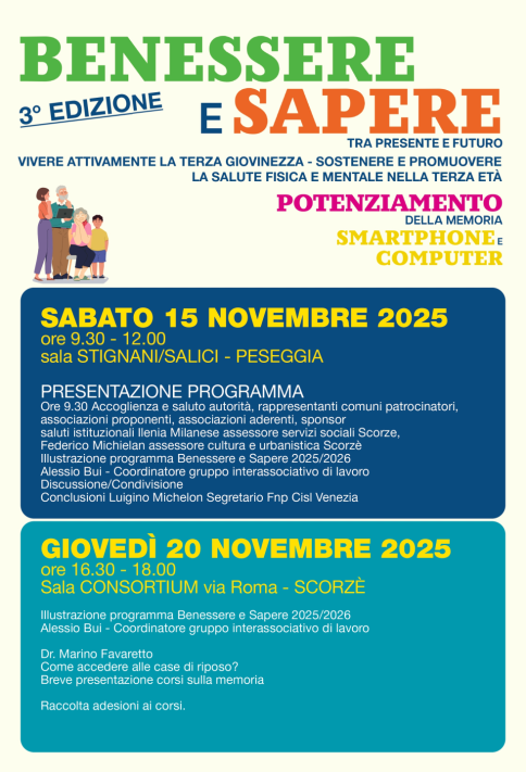 “Benessere e sapere” a Scorzè: si riparte con la terza edizione