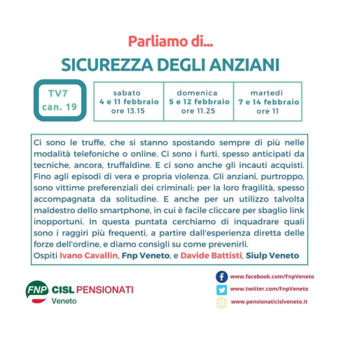 Su TV7 parliamo di sicurezza degli anziani