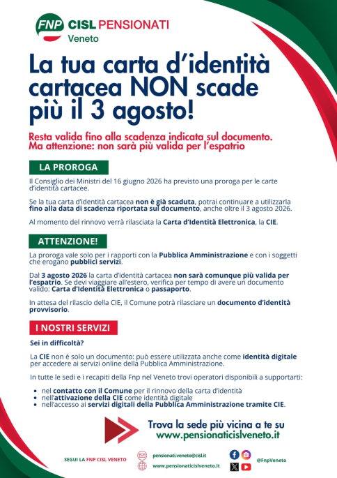 La carta d’identità cartacea non scade più il 3 agosto: sedi Fnp operative per il supporto con la CIE