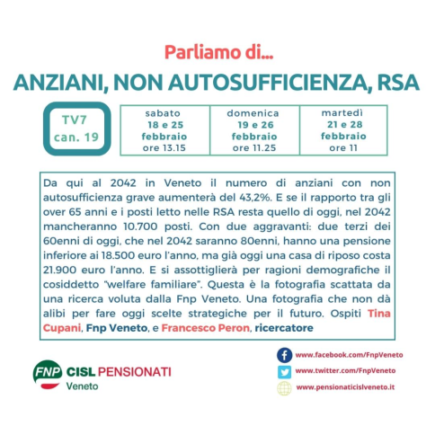 Su TV7 parliamo di anziani, non autosufficienza e RSA: la nostra ricerca