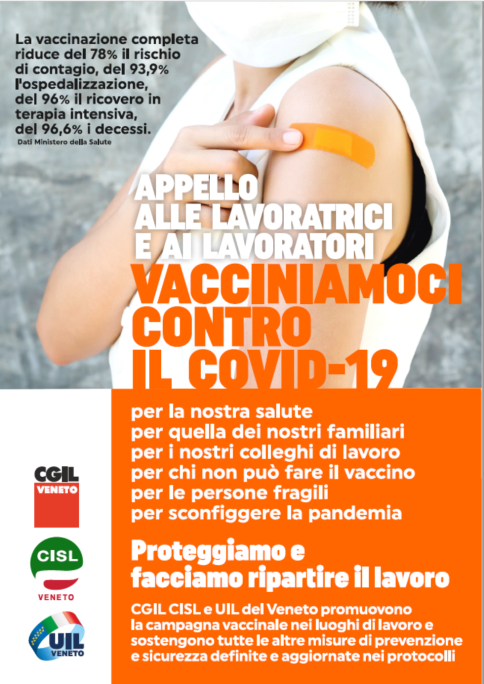 Appello ai lavoratori di Cgil Cisl e Uil del Veneto: vaccinatevi!