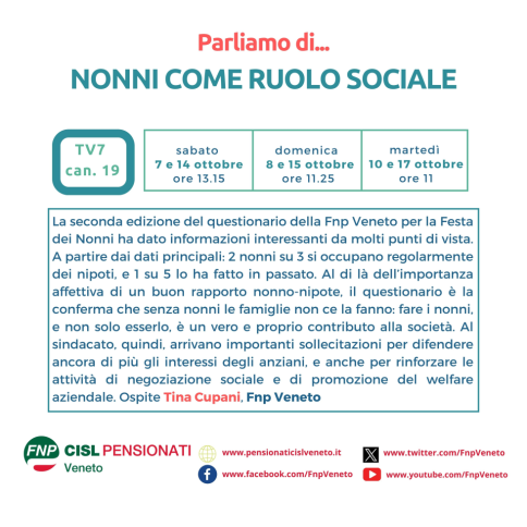 Su Tv7 analizziamo il nostro questionario per la Festa dei Nonni