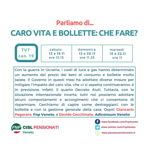Su TV7 parliamo di caro vita e caro bollette con Adiconsum