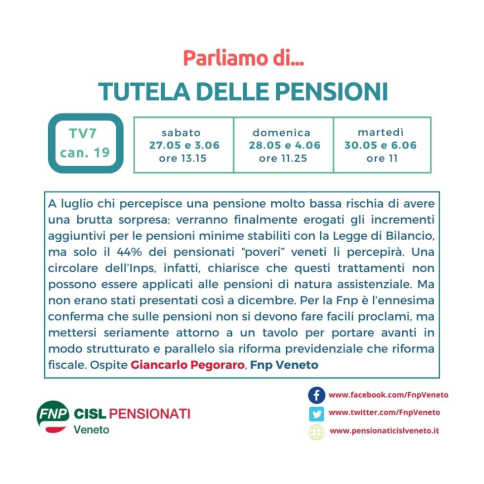 Su Tv7 parliamo di tutela delle pensioni