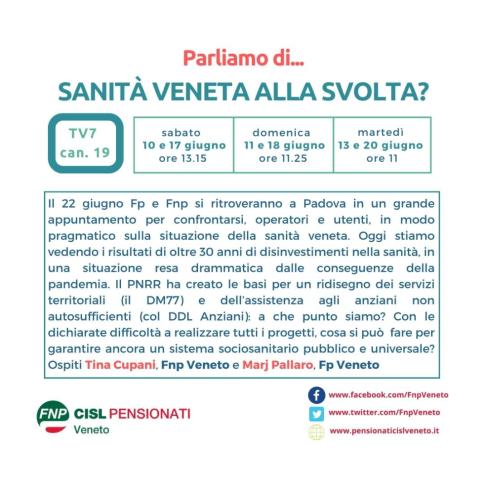 Su Tv7 parliamo di sanità veneta e di quale effettiva svolta sia possibile con il PNRR