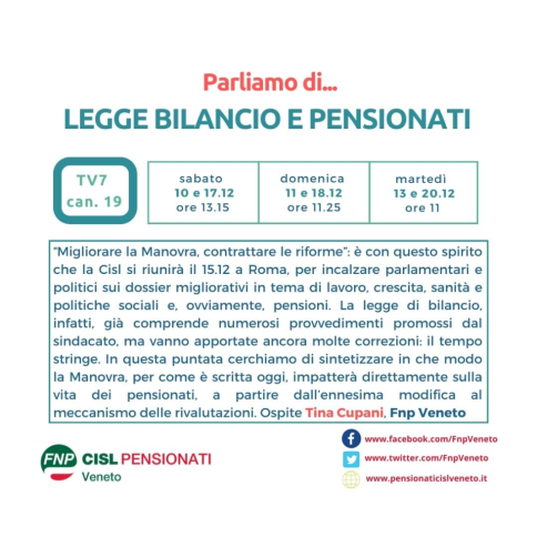 Su TV7 parliamo di legge di bilancio e pensionati