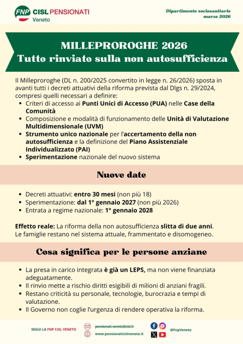 Riforma della non autosufficienza: è tutto spostato al 2028